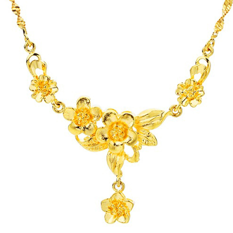 精美五朵朵仿金项链女镀18k黄金结婚饰品新娘花朵项链金色越南沙