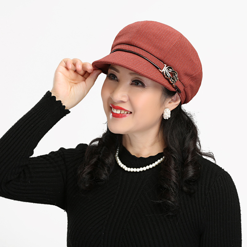 韩版时尚女帽春秋季八角画家帽贝雷帽印花鸭舌帽中老年女帽妈妈帽