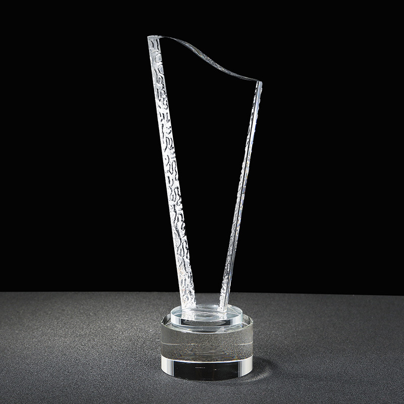 水晶奖杯创意定制酸洗 刀片奖杯员工音乐比赛纪念品定做制作