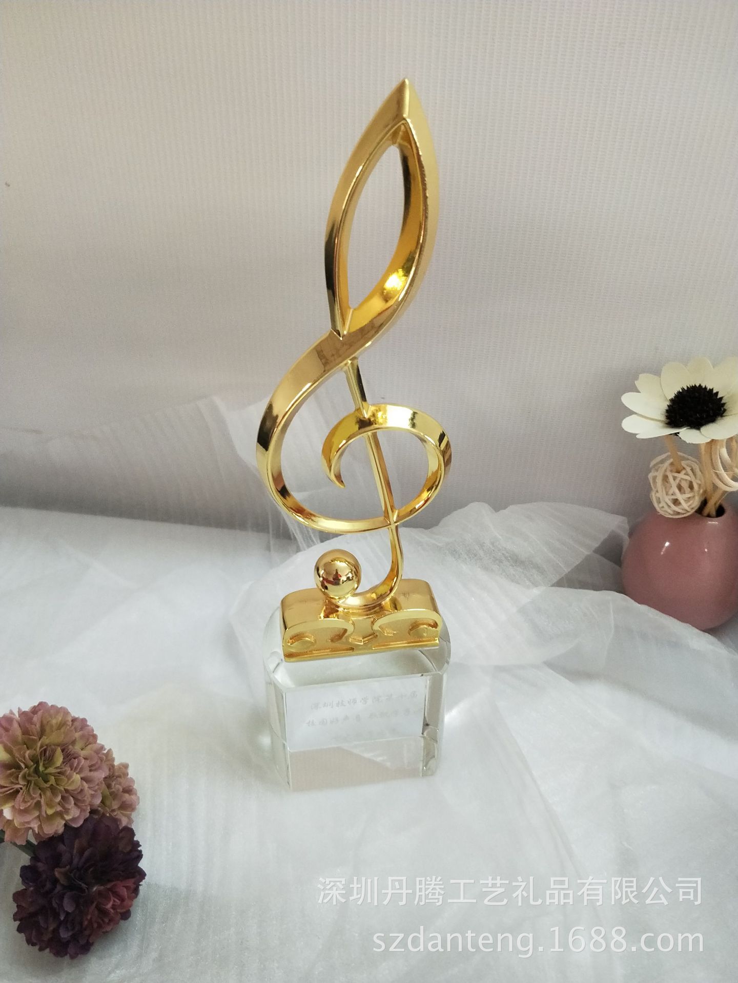 热销音乐节奖杯 金属音符歌唱比赛专用奖杯 金属水晶奖杯定做制作