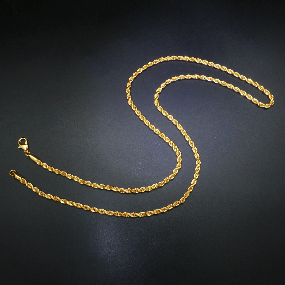 wish热卖 亚马逊爆款 扭绳麻花项链 金项链 18k真金电镀欧美嘻哈