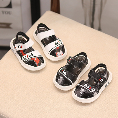夏季新款韩版童凉鞋包头橡胶软底牛皮凉鞋时尚英文儿童沙滩鞋批发