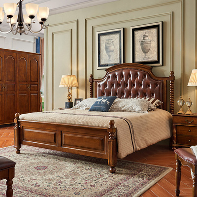 美佳乐美式乡村全实木床 1.5米1.8米卧室全实木大床美式公主床