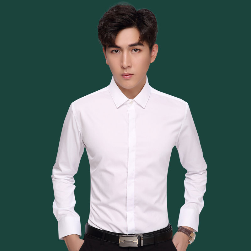 白衬衫男长袖修身免烫面试商务正装工作服衬衣棉职业装工装工作服