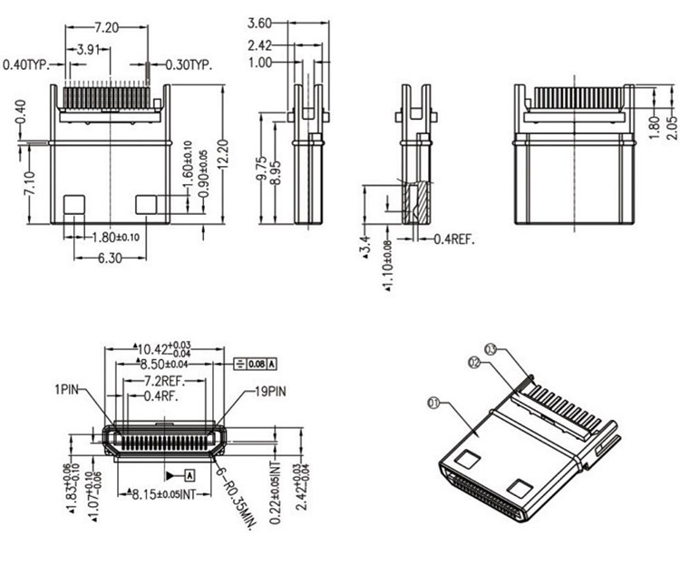 0 夹板1.0黄铜壳hdmi连接器