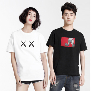 kaws卡通t恤嘻哈街头风短袖原创个性图案chic原宿风情侣上衣服夏