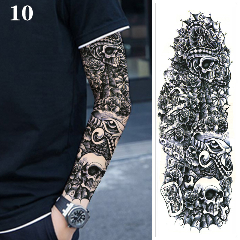 麒麟黑白无常钟馗花臂纹身贴防水持久仿真刺青纹身贴纸