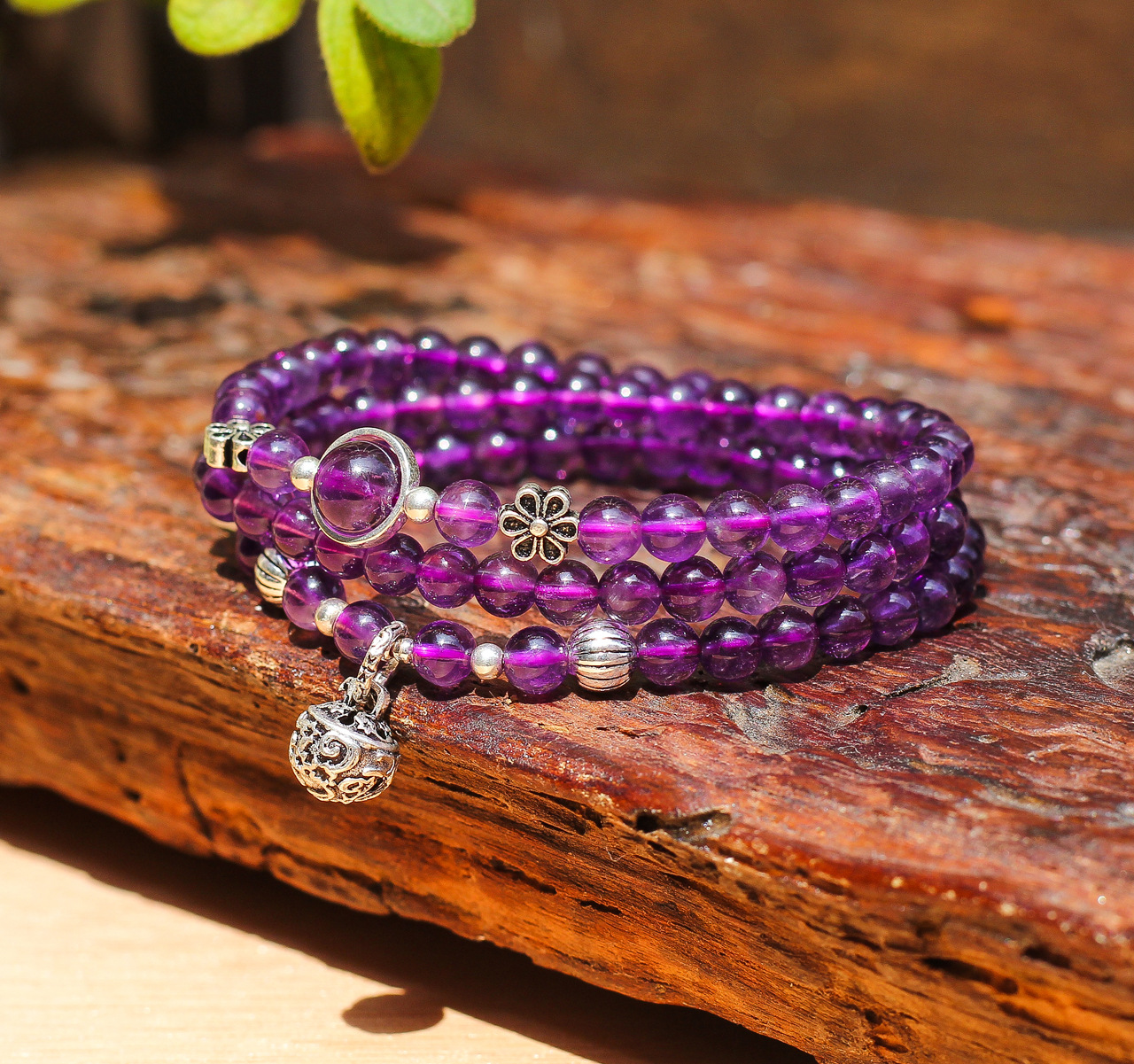 天然南非紫晶手链银手工原创多圈紫水晶三圈手串女饰品