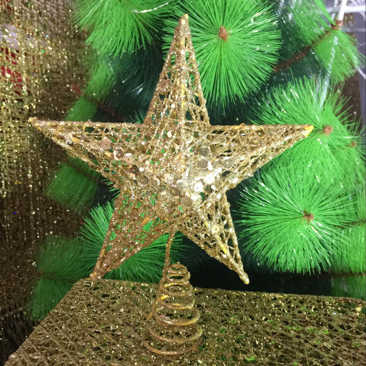 Christmas Decorations Wrought Iron Five-Pointed Star Tree-Top Star Christmas Accessories Pendant Sequins Glitter Tree-Top Star Cross-Border