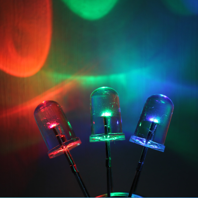 发光二极管f5mm七彩慢闪圆头透明长脚led5mm圆头七彩慢闪灯珠
