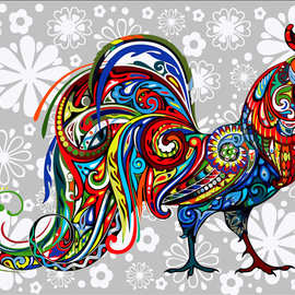 新款diy数字油画 手工填色客厅书房卧室创意彩绘动物系列油画公鸡