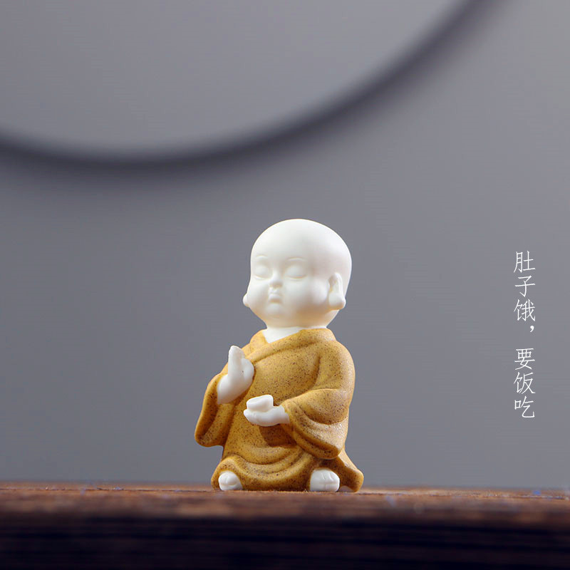 创意白瓷小和尚可爱禅意办公桌家居茶宠摆件禅意小工艺品玄关摆件