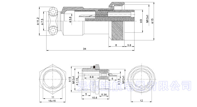 航空插头插座gx12-2芯3芯4芯5芯6芯连接器rs765开孔12mm固定插座
