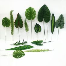 仿真龟背叶 绿植背景墙 装饰植物墙树叶过胶长杆绢布叶子工程布展