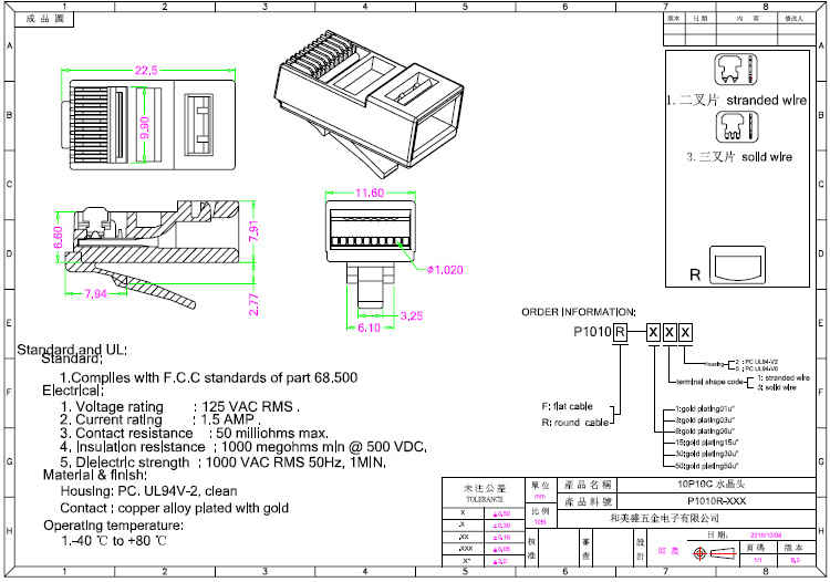 供应rj50 rj48 utp10p10c非屏蔽网路水晶头
