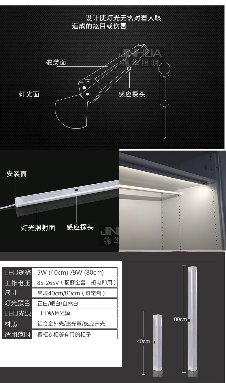 led感应衣柜灯开门即亮酒柜灯智能门阻式柜门灯衣帽间家具柜内灯