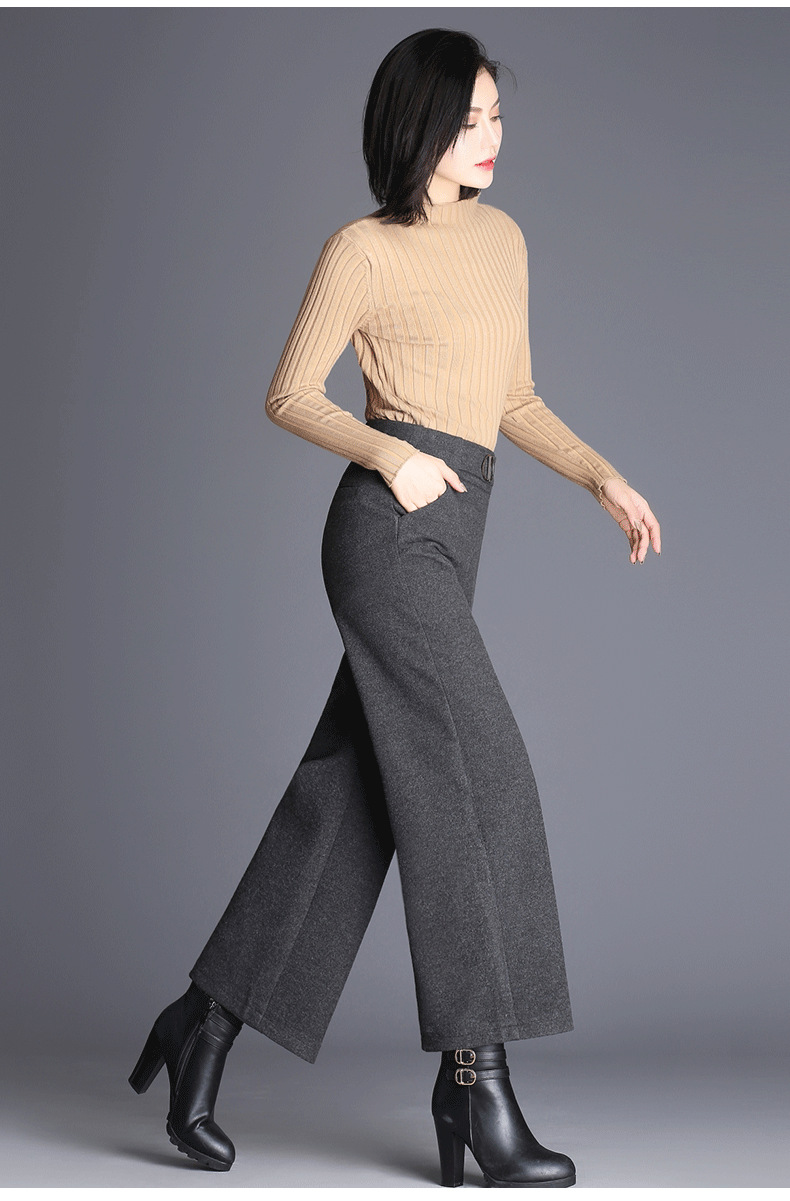 毛呢阔腿裤女秋冬直筒休闲裤2017新款呢子高腰女长裤子一件代发