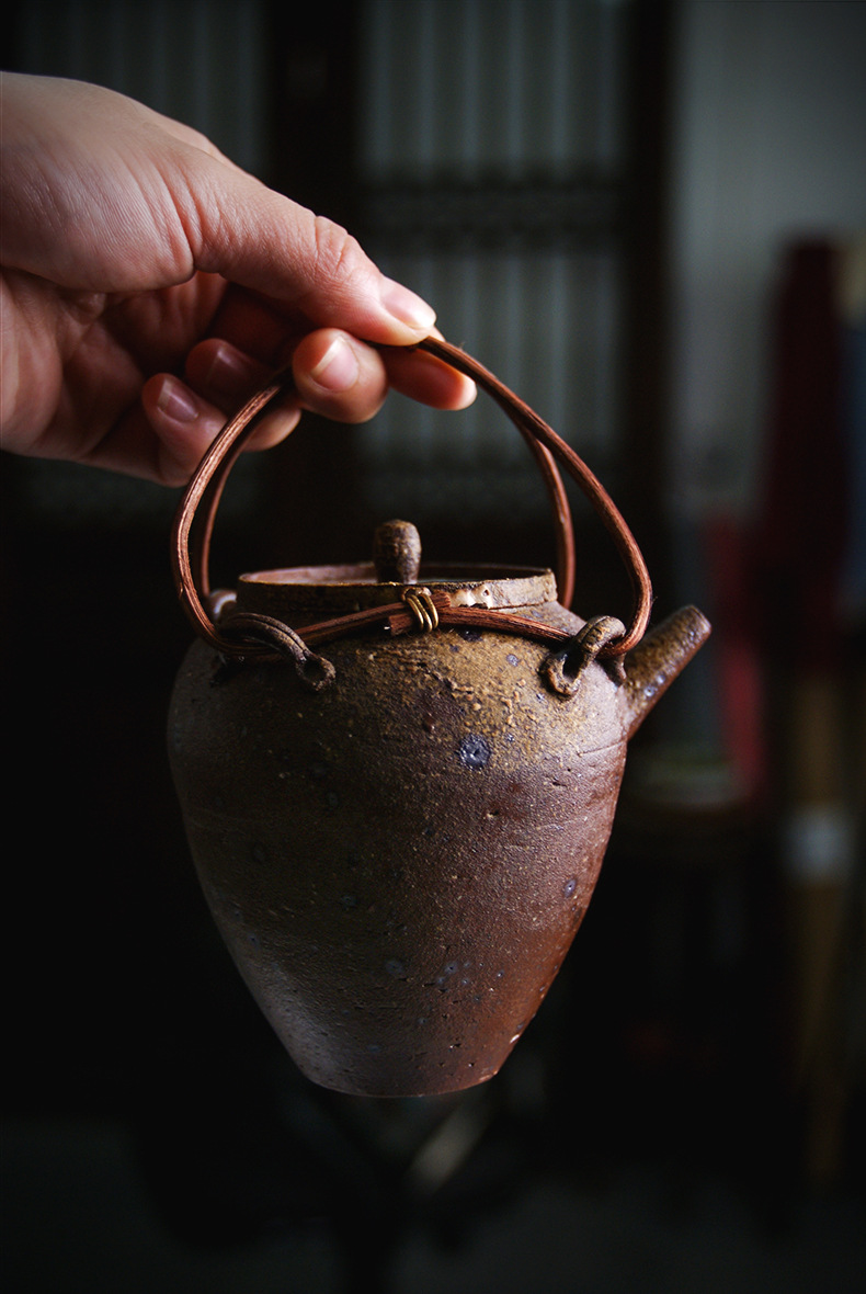 耐热老岩泥煮茶壶粗陶提梁壶砂铫玉书煨酒精茶炉烧水壶柴烧色壶