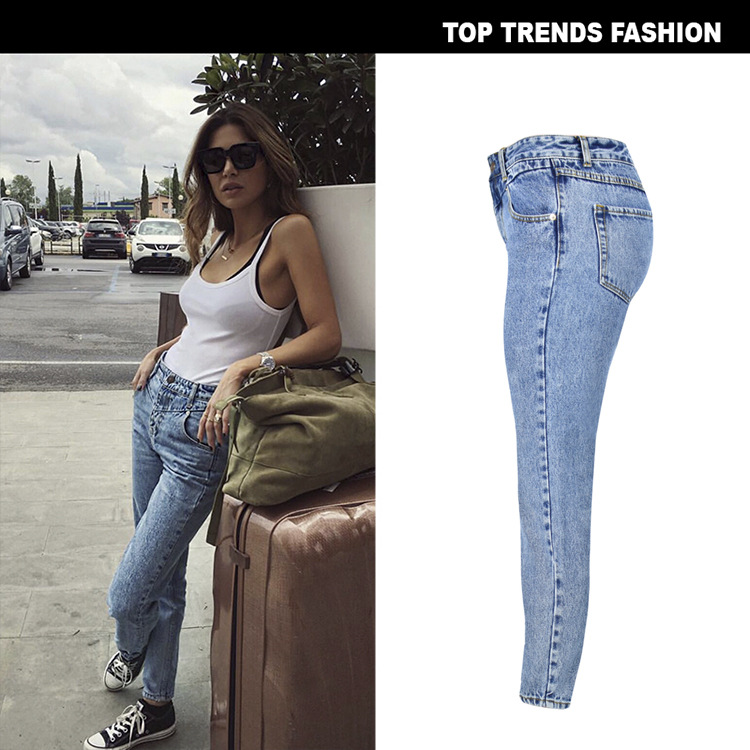 European and American Women's Clothing Autumn and Winter New High Waist Slim Straight Washed Denim Trousers Street Feet Cross-Border Women's Clothing