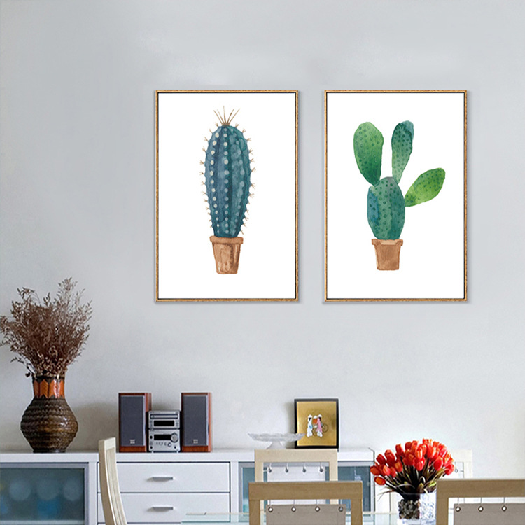 北欧风格绿色盆栽植物装饰画客厅玄关餐厅装饰挂画简框画绿色清新