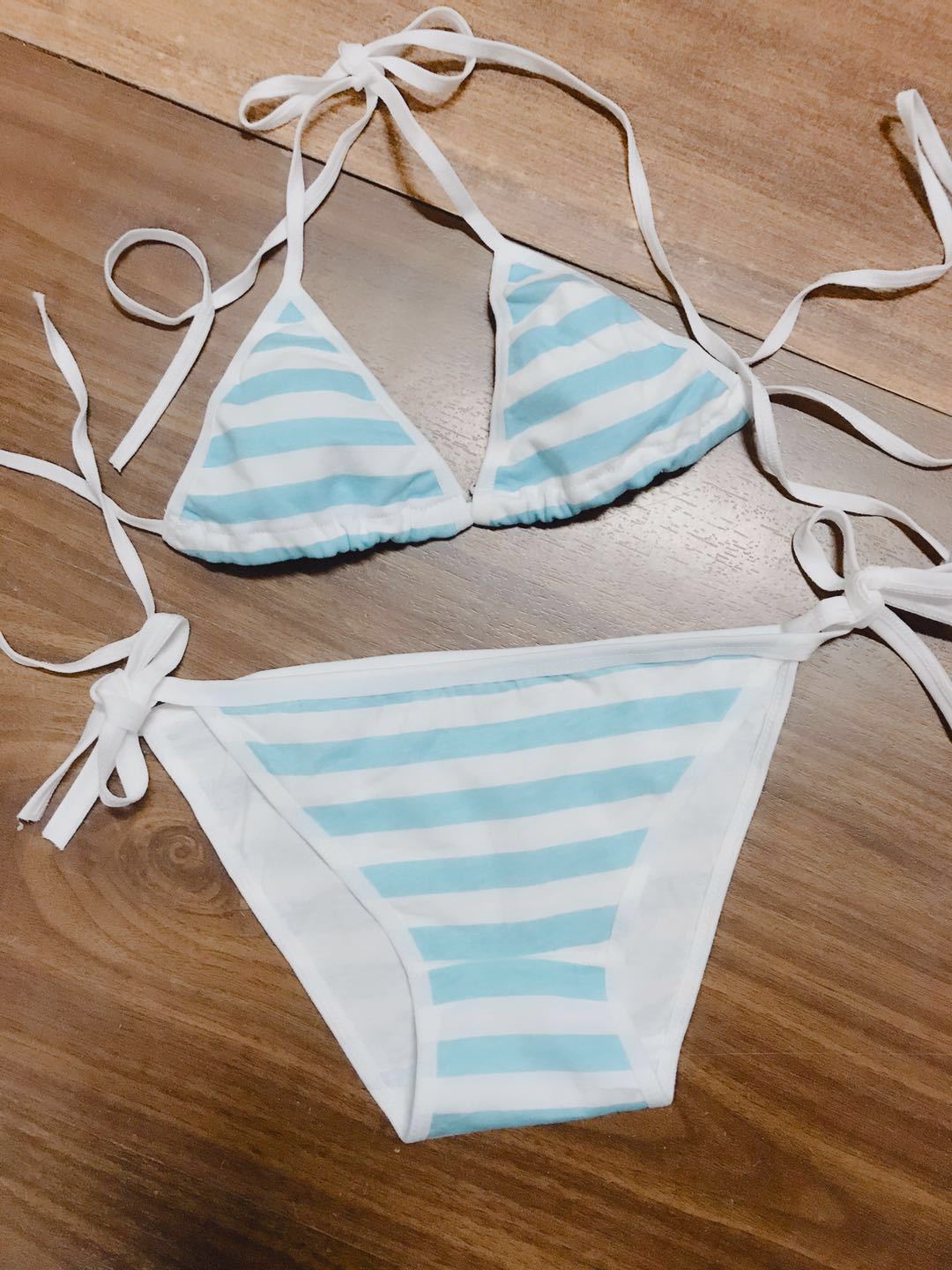 系带绑带二次元蓝白条纹套装 经典蓝白胖内次cos比基尼套装ee01