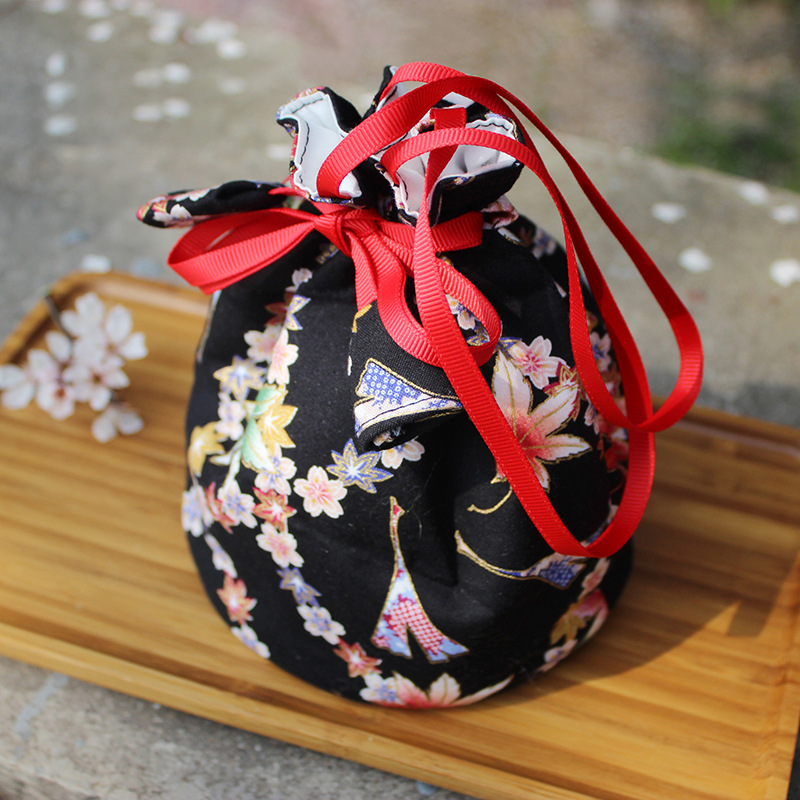 樱花和风手提袋 古典东京都和服手袋宫廷风布艺汉服包