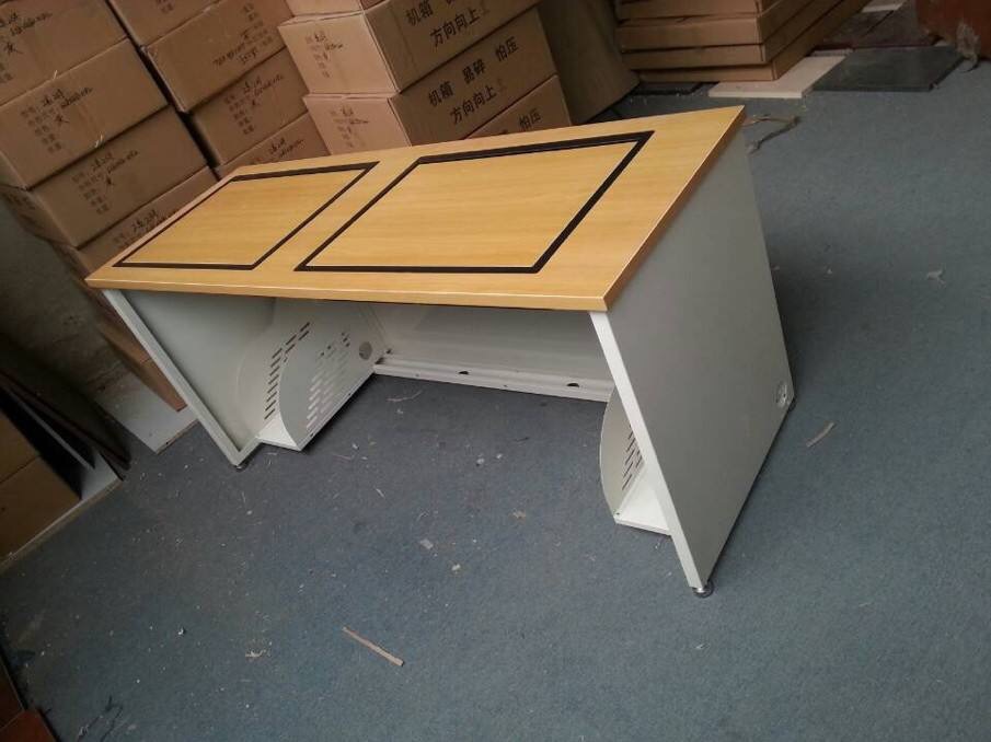 单双人位显示器隐藏式电脑翻转桌,电脑双人翻转桌电教室培训桌