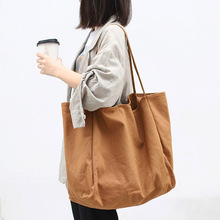 韩版简约大容量购物袋ins森系文艺帆布单肩包休闲复古纯色手提包