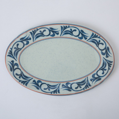 三创11寸椭圆盘仿瓷密胺黑色烧烤餐具创意日式异形火锅店菜盘子