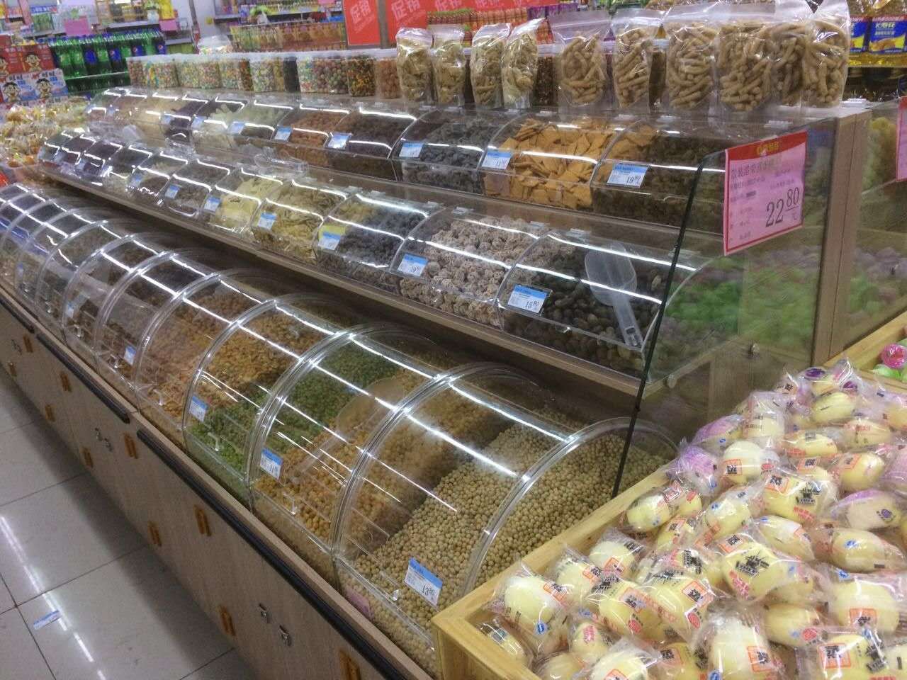 【工厂直销批发】超市木质干果货架 三层散装柜 木质堆头