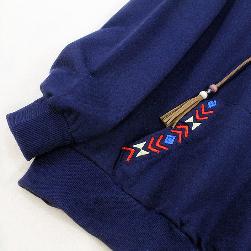 2018年秋装薄款 森女麦穗刺绣流苏抽绳连帽宽松套头卫衣女装新款