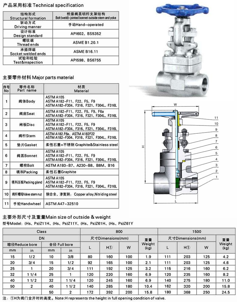 厂家直销锻国标/美标不锈钢304闸阀截止阀 高压丝口插焊接闸阀