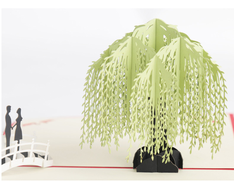 柳树3d剪纸立体贺卡 中秋国庆教师节日祝福卡 手工纸雕定制送女朋友