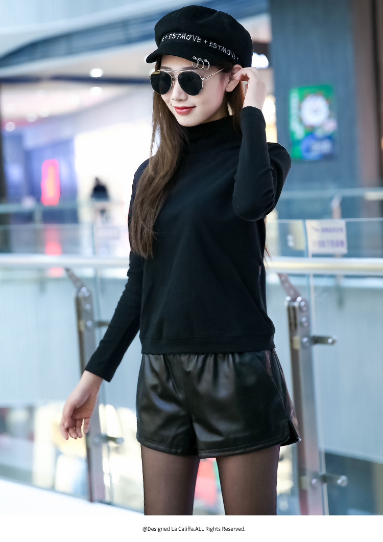 秋冬真皮宽松阔腿裤女头层绵羊皮全皮中腰休闲百搭外穿短裤松紧腰