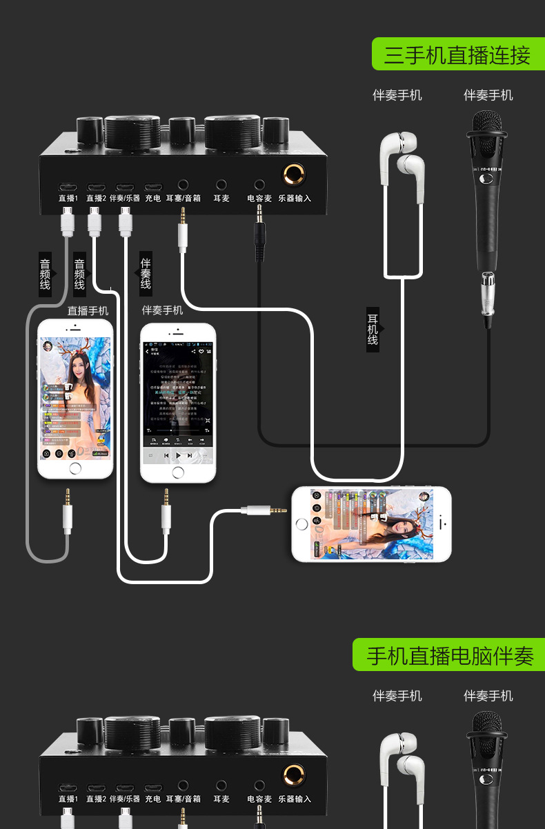 逸声v8声卡套装 喊麦外置声卡小奶瓶麦克风套装快手yy视频k歌