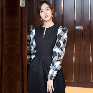 唐嫣同款衣服女职业格子连衣裙春季2018新款女时尚气质裙子h0720