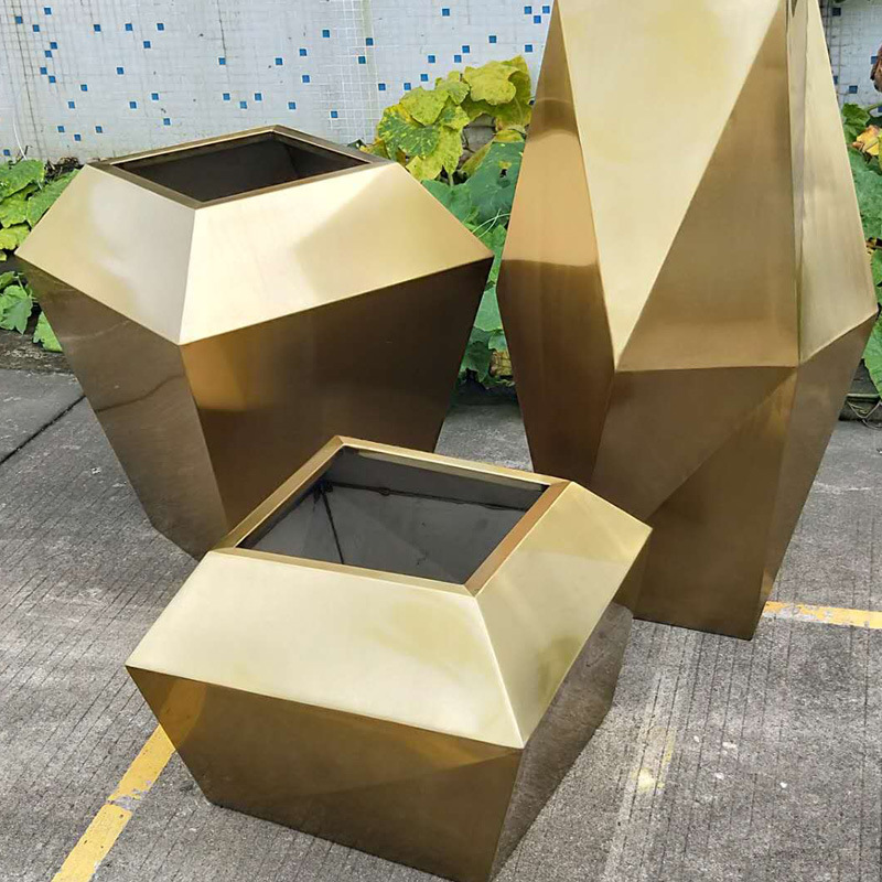 厂家定制不锈钢创意花钵异形花器金属花钵商场机场花盆花箱