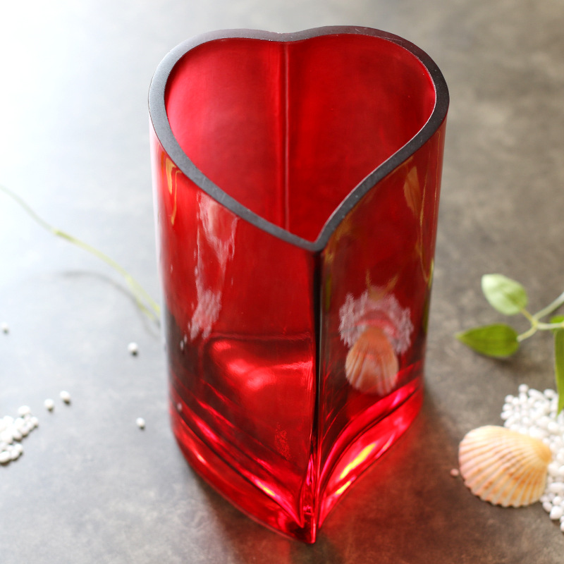 透明大红色婚庆玻璃花瓶结婚现代简约插花水培创意心形玻璃花瓶