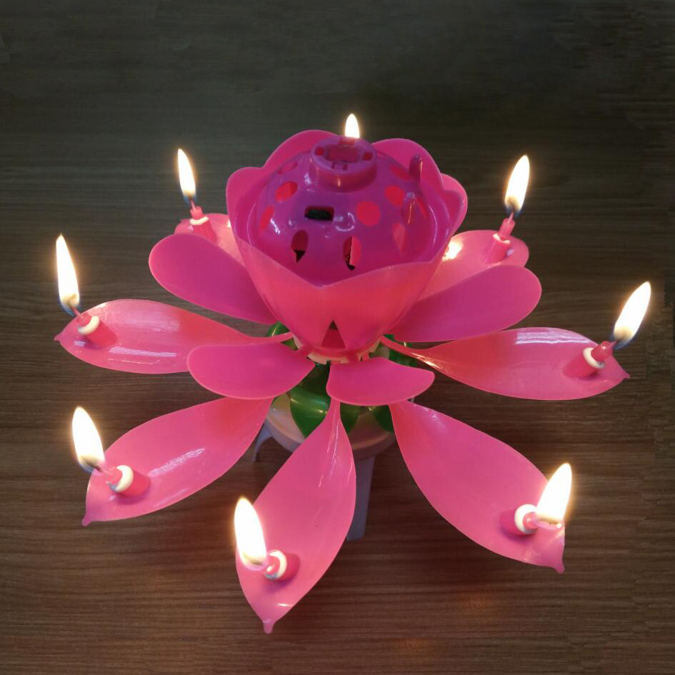 创意荷花生日蜡烛三角形底座双层花瓣旋转音乐生日派对蜡烛-阿里巴巴