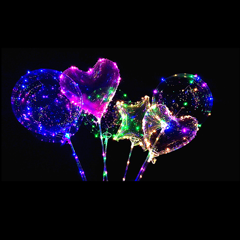 网红气球透明彩色发光波波气球led手柄闪光卡通气球100装地摊批发
