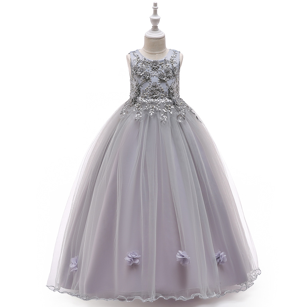 European and American Girls Evening Dress Dresses of Bride Fellow Kids Sleeveless Princess Dress Children's Wedding Dress Host Performance Wear Older Children Long