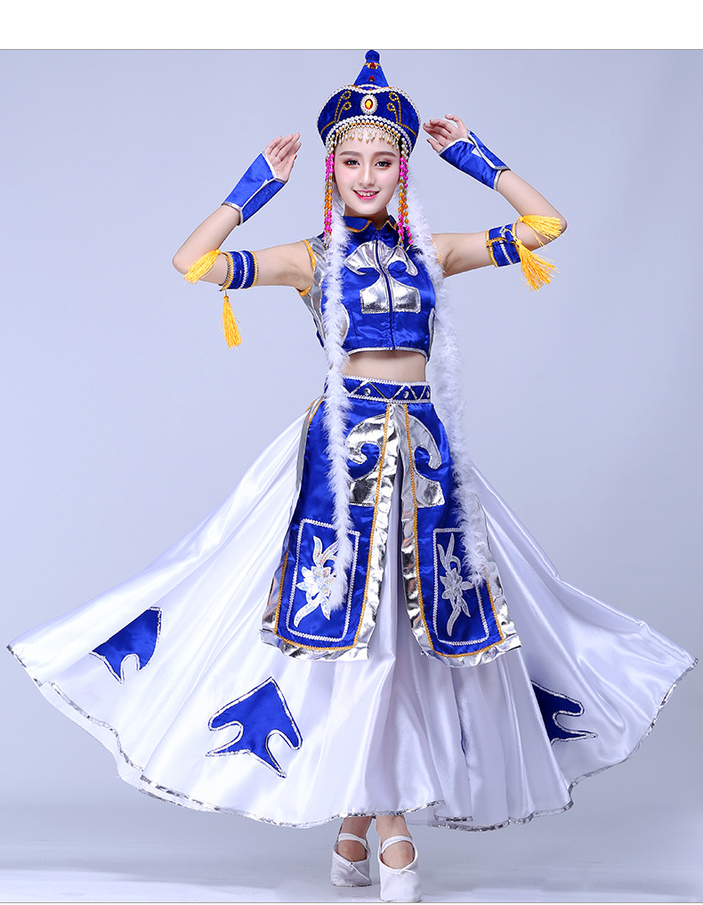 新款蒙古族演出服女装舞蹈服现代少数民族风生活装蒙古袍大摆裙