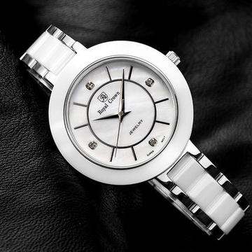 royal crown萝亚克朗手表女陶瓷学生女表时尚潮流石英腕表