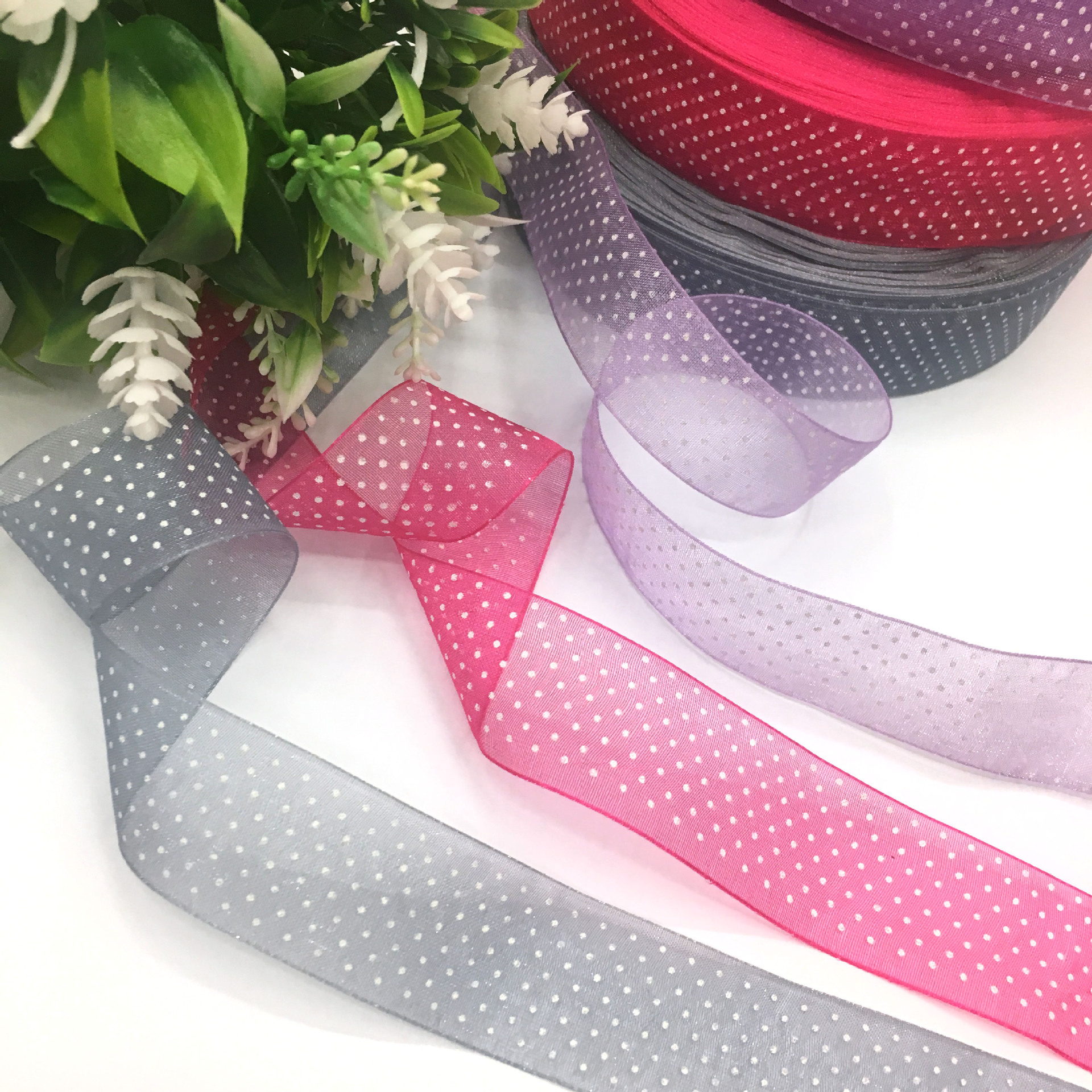 DIY Ingredients Ribbon 2.5cm Exquisite Snow Yarn Chiffon Belt Clothing Bags Dots Yarn Strip Wholesale