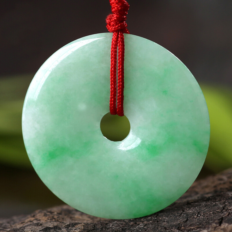 缅甸冰种翡翠平安扣吊坠男女情侣款a货玉挂件绿底飘花玉佩