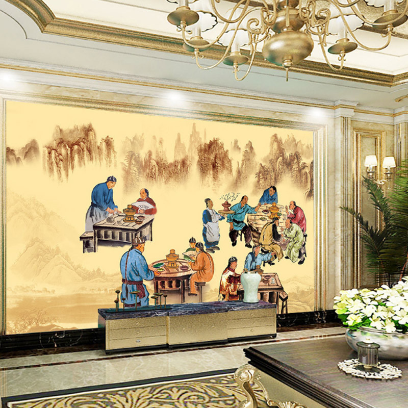 无缝壁画壁纸贴图 中式火锅酒楼涮肉馆饭店背景墙布壁布 整张墙纸