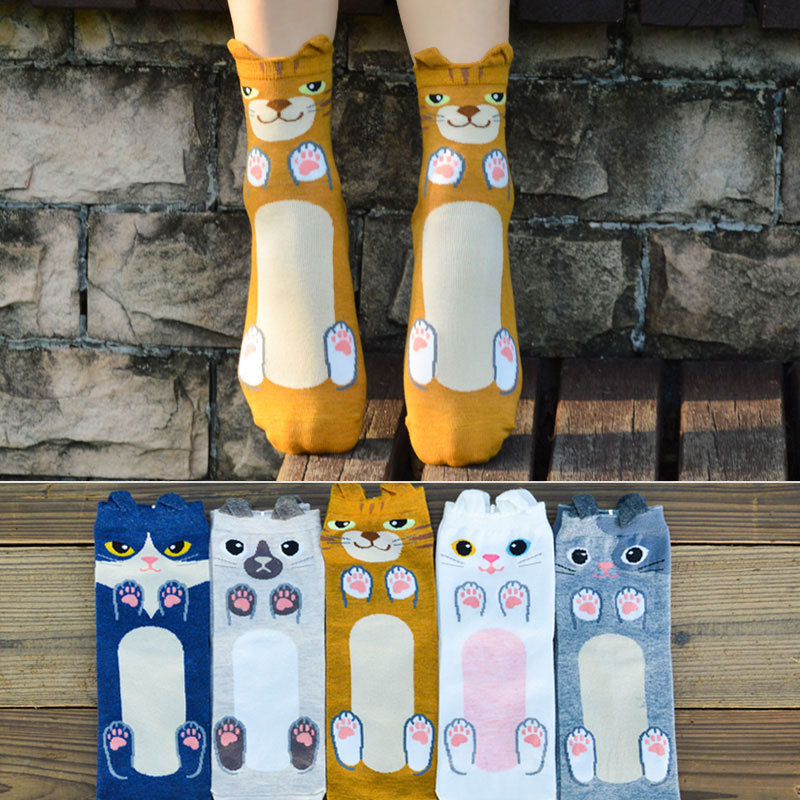 新款可爱卡通猫猫女袜 猫咪袜子 外贸原单女士袜子 立体袜批发
