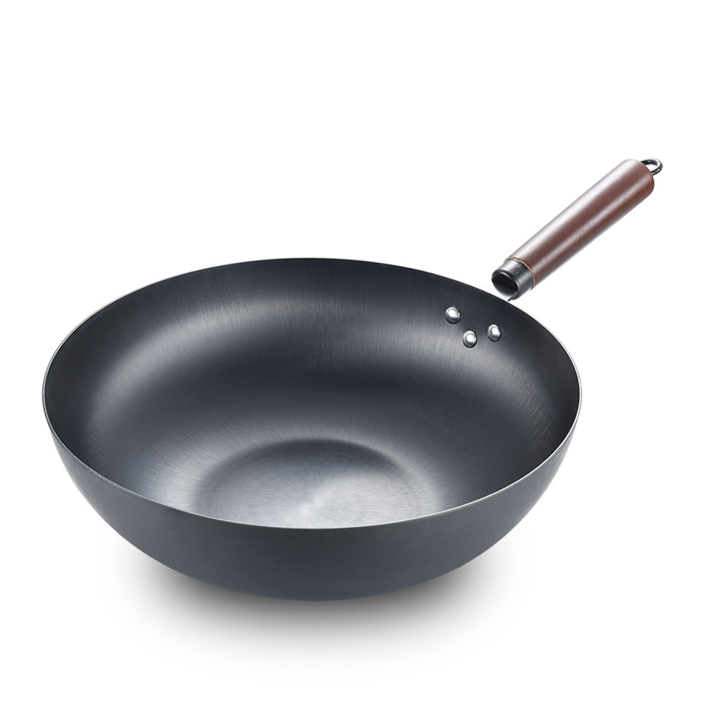 厂家直销如意铁锅物理不粘炒锅无涂层炒菜锅锅具批发一件代发