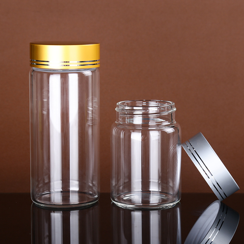 圆柱形高硼硅玻璃罐大口密封玻璃瓶 定制透明实用蜂蜜瓶现货批发