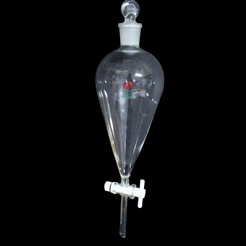 500ml 四氟塞分液漏斗 梨型分液漏斗 玻璃椎型漏斗加厚玻璃